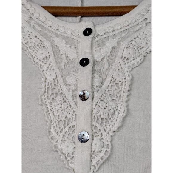 Olsenboye Women's White Lace Trim Short Sleeve Scoop Neck Boho Top XS USED - Picture 3 of 6